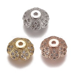 Multi-Petal Brass Micro Pave Clear Cubic Zirconia Bead Caps, Flower, Mixed Color, 8x3.5mm, Hole: 1.2mm(ZIRC-G153-35)