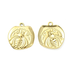 304 Stainless Steel Pendants, Nuggets with Bees Charms, Real 14K Gold Plated, 19x17.5x2.3mm, Hole: 1.6mm(STAS-L269-015G)