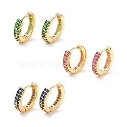 Cubic Zirconia Chunky Hinged Huggie Hoop Earrings for Women, Real 18K Gold Plated Brass Jewelry, Cadmium Free & Nickel Free & Lead Free, Mixed Color, 18.5x4mm, Pin: 1mm(EJEW-P196-21G)