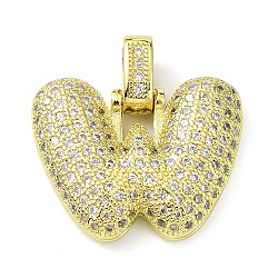 Brass Micro Pave Clear Cubic Zirconia Pendants, Real 18K Gold Plated, Letter W, 24.5mm, Hole: 4.8x3.5mm, Pendant: 19.5x24.5x5mm(KK-M279-01G-W)