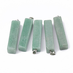 Natural Green Aventurine Big Pendants, with Platinum Tone Iron Clasps, Cuboid, 52~55x12~13x12~13mm, Hole: 7x4mm(G-T099-07)