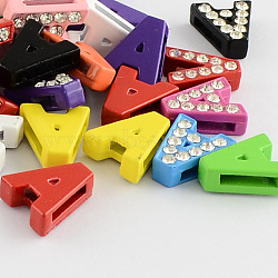 Mixed Color Zinc Alloy Grade A Rhinestone Letter Slide Charms, Letter.A, 12.5x11.5x4.5mm, Hole: 8x1.5mm(X-ALRI-S130-A)