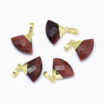 Natural Tiger Eye Pendants, with Long-Lasting Plated Brass Findings, Faceted, Triangle, Golden, 14~15x15~16x5mm, Hole: 3.5x5.5mm
