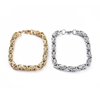 Unisex 201 Stainless Steel Byzantine Chain Bracelets, with Lobster Claw Clasps, Mixed Color, 8-1/2 inch(21.5cm), 6.5mm