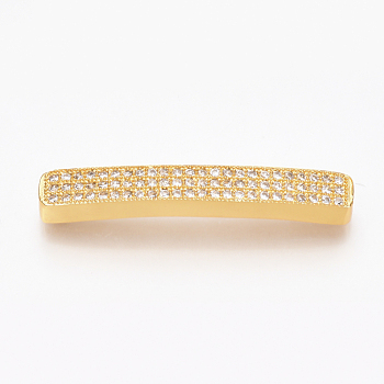 Brass Micro Pave Cubic Zirconia Beads, Cuboid, Clear, Golden, 36x5x4~5mm, Hole: 1mm