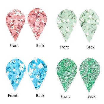 PU Leather Big Pendants, Leaf with Flower Pattern, Mixed Color, 62x35x2mm, Hole: 1.5mm