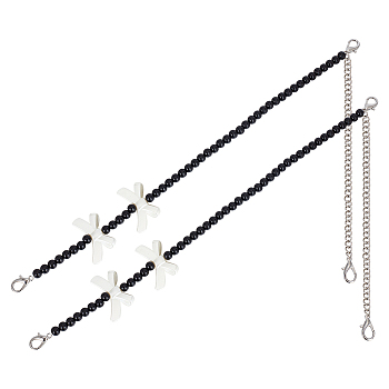 2Pcs Adjustable ABS Imitation Pearl Beaded Bag Straps, with Bowknot & Alloy Lobster Claw Clasps, Black, 29~45.5cm
