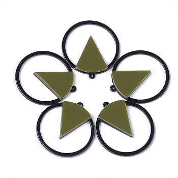 Cellulose Acetate(Resin) Pendants, Flat Round with Triangle, Olive, 40x37x3.5mm, Hole: 1.4mm