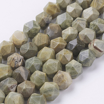 Natural Silver Leaf Jasper Beads Strands, Faceted, Round, 8x7mm, Hole: 1mm, about 49pcs/strand, 15.3 inch(39cm)