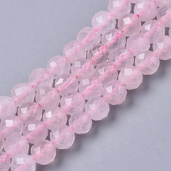 Natural Rose Quartz Beads Strands, Round, Faceted, 5mm, Hole: 1mm, about 76pcs/strand, 15.35 inch(39cm)