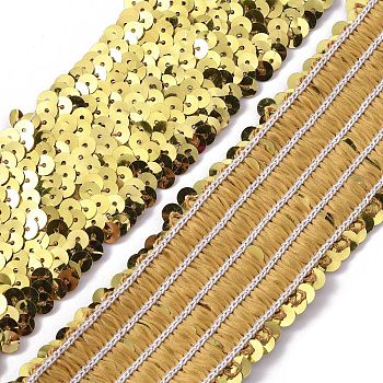 Plastic Paillette Elastic Beads, Sequins Beads, Ornament Accessories, 5 Rows Paillette Roll, Flat Round, Gold, 48x1.3mm