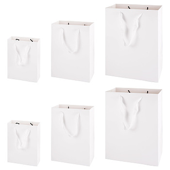 15Pcs 3 Sizes Rectangle Paper Gift Storage Tote Bags with Handle, White, 6~13x15~25x20~32cm, Fold: 20~31x15~25x0.4cm, 5pcs/size