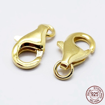 925 Sterling Silver Lobster Claw Clasps, with 925 Stamp, Golden, 11.5mm, Hole: 1mm