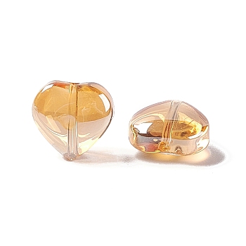 Electroplate Glass Bead, Heart, Orange, 10x10x5mm, Hole: 1mm