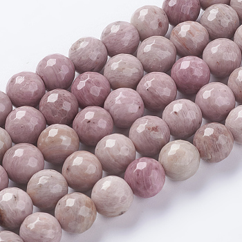 Natural Rhodonite Beads Strands, Dyed, Faceted, Round, Pink, 10mm, Hole: 1mm, about 38pcs/strand, 15.75 inch