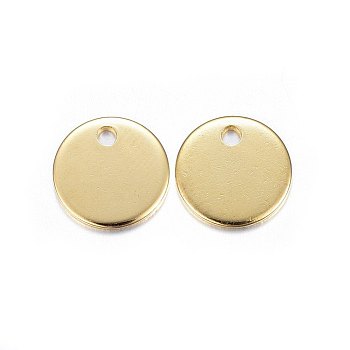 304 Stainless Steel Charms, Flat Round, Stamping Blank Tag, Real 18K Gold Plated, 10x1mm, Hole: 1.5mm