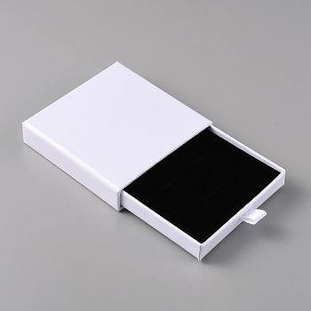 Paper Drawer Boxes, with Black Sponge Inside, for Bracelets, Earrings, Necklace Storage, Square, Snow, 7.8~8x8x1.7~1.75cm