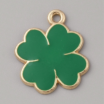 Saint Patrick's Day Alloy Enamel Pendants, Golden, Clover, 22x18.5x1.5mm, Hole: 1.8mm