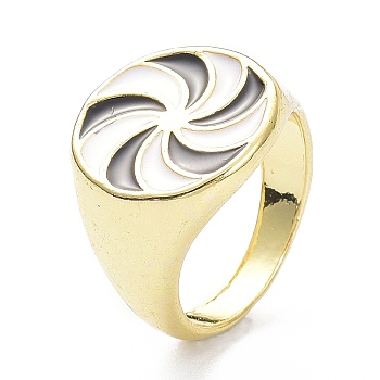 Pinwheel Pattern Alloy Enamel Finger Rings, Light Gold, Black, 3.5~16.5mm, US Size 7 1/4(17.5mm)