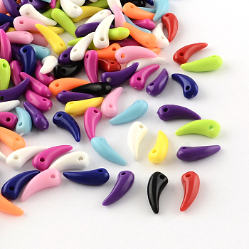 Opaque Acrylic Charms, Ivory/Tusk Shape, Mixed Color, 14x6x4.3mm, Hole: 1.5mm, about 2590pcs/500g