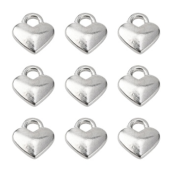 Tibetan Style Alloy Heart Charms, Cadmium Free & Nickel Free & Lead Free, Silver, 8x7x2.5mm, Hole: 2mm