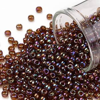 TOHO Round Seed Beads, Japanese Seed Beads, (177) Transparent AB Smoky Topaz, 8/0, 3mm, Hole: 1mm, about 10000pcs/pound
