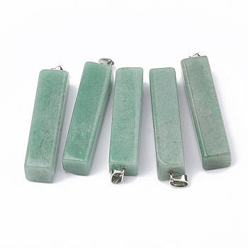 Natural Green Aventurine Big Pendants, with Platinum Tone Iron Clasps, Cuboid, 52~55x12~13x12~13mm, Hole: 7x4mm