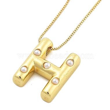 Colliers à chaîne en forme de boîte avec pendentif en forme de lettre en laiton et en plastique pour femmes(NJEW-U017-01G-08)-2