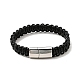 Black Leather Braided Cord Bracelet with 304 Stainless Steel Magnetic Clasp for Men Women(BJEW-C021-17)-2