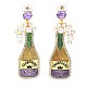 Thème de carnaval paillettes en alliage de zinc champagne bouteille de vin boucles d'oreilles pendantes(EJEW-D087-06G)-1