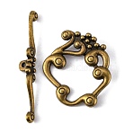 Alloy Toggle Clasps, Cadmium Free & Lead Free & Nickel Free, Antique Bronze, Flower: 24x27x2mm, Bar: 41x6x2mm, Hole: 1.5mm(PALLOY-2152-AB-NR)