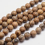 Round Natural Picture Jasper Bead Strands, 6mm, Hole: 1mm, about 59~61pcs/strand, 15 inch(X-G-L419-89)