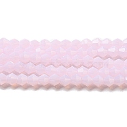 Imitation Jade Glass Beads Strands, Faceted, Bicone, Pink, 4x4mm, Hole: 0.8mm, about 87~98pcs/strand, 12.76~14.61 inch(32.4~37.1cm)(GLAA-F029-J4mm-02)