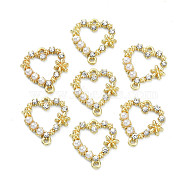Alloy Crystal Rhinestone Links, Connector Charms, with White ABS Plastic Imitation Pearl Beads, Heart, Light Gold, 18x17x3.5mm, Hole: 1.5mm(FIND-WH0110-040LG)
