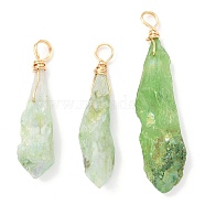 Electroplated Raw Rough Natural Quartz Crystal Copper Wire Wrapped Pendants, Green Plated Teardrop Charms, Light Gold, 33~44x7x8~10mm, Hole: 3.5mm(PALLOY-JF02409-01)