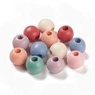 Spray Painted Natural Maple Wood European Beads, Large Hole Beads, Round, Mixed Color, 14x13mm, Hole: 5mm, about 657pcs/500g(WOOD-M007-04)
