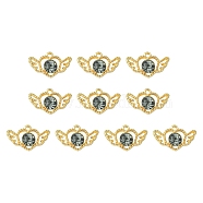 Alloy Rhinestone Pendants, Heart with Wings Charms, Light Gold, Jet Silver Flare, 14x23x6mm(ALRI-YW0001-16)
