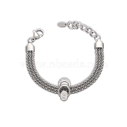 304 Stainless Steel Popcorn Chains Triple Layer Multi-strand Bracelet, with Cubic Zirconia Teardrop Links, Stainless Steel Color, 6-3/4 inch(17.3cm)(BJEW-Q775-09P)