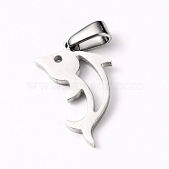 304 Stainless Steel Pendants, Large Hole Pendants, Dolphin, Stainless Steel Color, 18x11.5x1.5mm, Hole: 6x3mm(STAS-D019-02P)