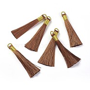 Nylon Tassel Big Pendants, with Iron Findings, Golden, Saddle Brown, 80x8.5mm, Hole: 5x6.5mm(FIND-F008-E03)