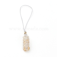 Glass Pendant Decorations, with Nylon Thread and Brass Round Beads, Donut, Golden, Clear, 95mm, Hole: 35mm(HJEW-JM00408-06)