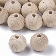 Natural Beech Wood Beads, Round Unfinished Wooden Beads, Undyed, Lead Free, PapayaWhip, 11.5~12x11mm, Hole: 3mm(WOOD-T020-01A)