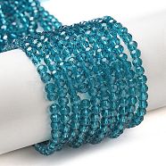 Transparent Glass Beads Strands, Faceted(32 Facets), Round, Dark Turquoise, 3~3.5mm, Hole: 0.6mm, about 174~175pcs/strand, 21.18~21.34 inch(53.8~54.2cm)(EGLA-A035-T3mm-D12)
