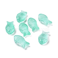Transparent Spray Painted Glass Beads, Fish, Aquamarine, 15x8x5mm, Hole: 1mm(GLAA-I050-10C)