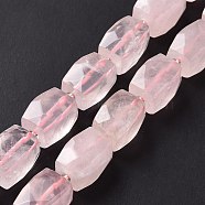 Natural Rose Quartz Beads Strands, Faceted, Cuboid, 15~16x11~12x11~12mm, Hole: 1.5mm, about 20~22pcs/strand, 15.3~15.7 inch(39~40cm)(G-G765-24)