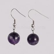 Round 304 Stainless Steel Natural Amethyst Dangle Earrings, 35mm, Pin: 0.8mm(EJEW-JE01973-07)