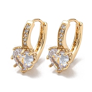 Brass with Clear Cubic Zirconia Hoop Earrings, Heart, Light Gold, 18x9mm(EJEW-B035-37KCG)