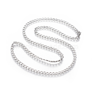 304 Stainless Steel Curb Chain Necklaces, with Lobster Claw Clasps, Stainless Steel Color, 23.6 inch(60cm), 4mm(NJEW-E143-02P)