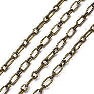 Iron Handmade Chains Mother-Son Chains, Unwelded, with Spool, Antique Bronze Color, Mother Link:5x9.5mm, 1.2mm thick, Son Link:5x6mm, 1.2mm thick, about 164.04 Feet(50m)/roll(CHSM007Y-AB)