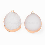 Druzy Resin Pendants, with Edge Light Gold Plated Iron Loops, Teardrop, White, 33x24.5x9mm, Hole: 1.8mm(RESI-R428-003C)